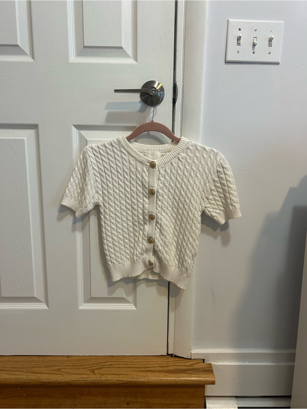H&M Cream Cable Knit Short Sleeve Button Cardigan